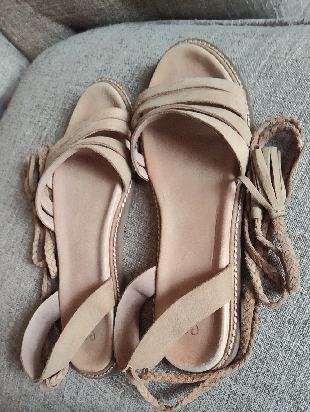 Seychelles Soft Leather Tan Braided Tie-Up Sandals